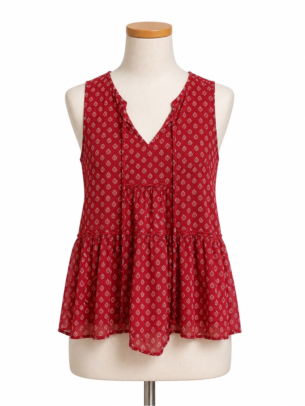 Chic Red‎ Patterned Sleeveless Blouse